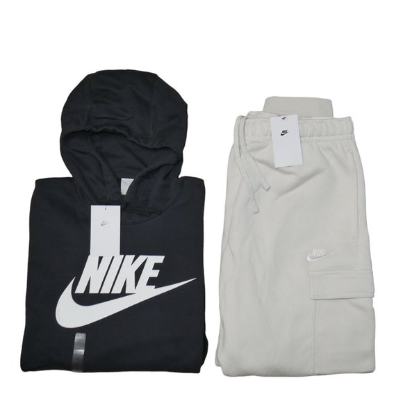 Nike Club Mens 2 Pc Sweatsuit Cargo Tracksuit Outfit Bone Tan/Black Size 2XL NWT - Picture 1 of 12
